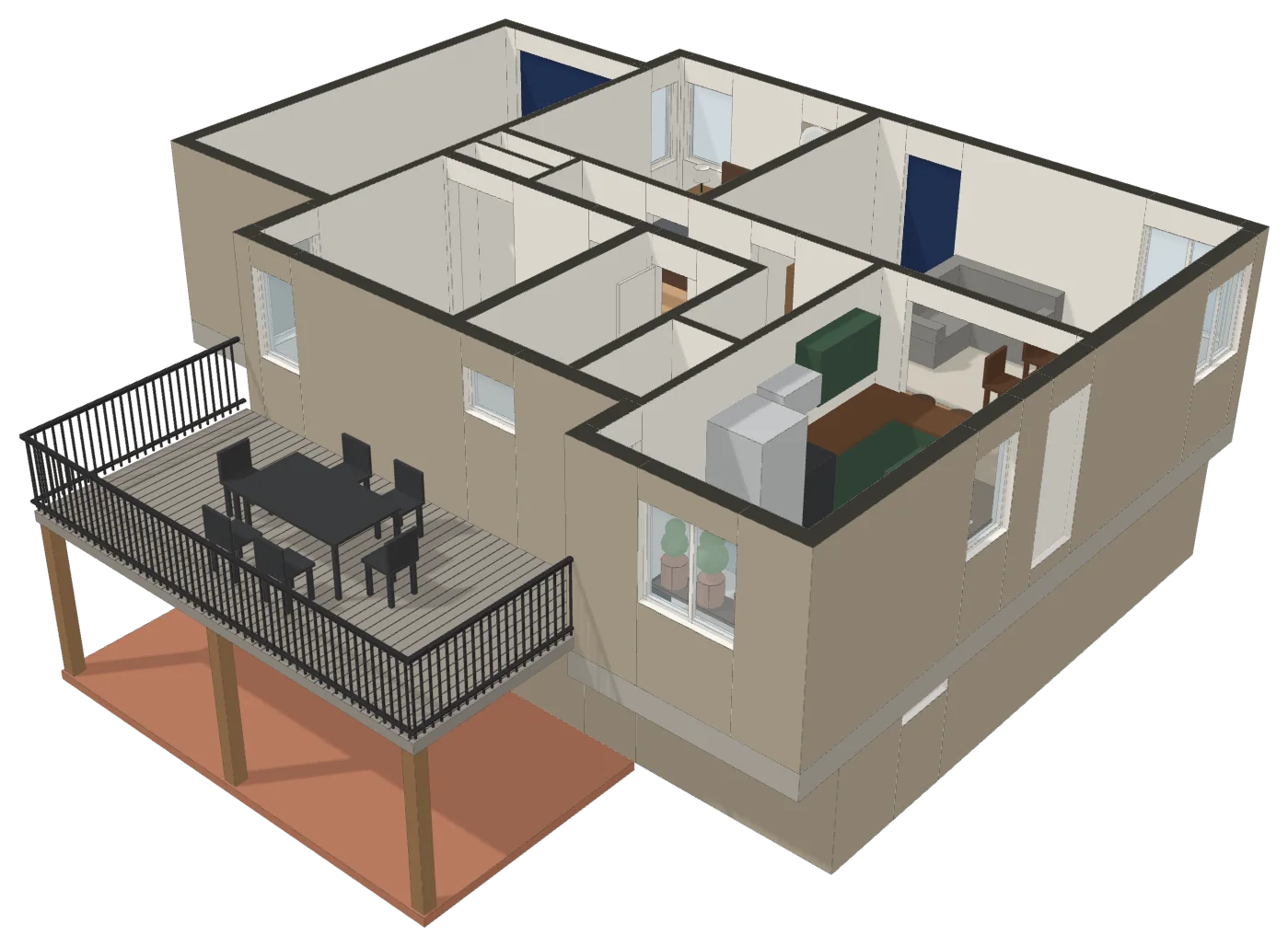 Example 3D home model with the main level cut open