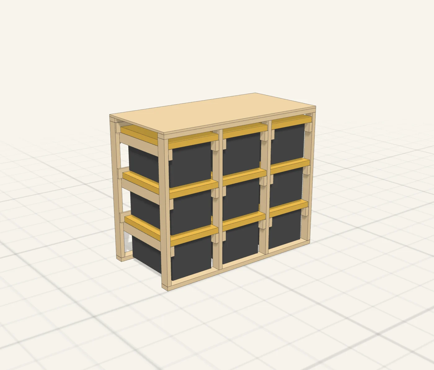 The 3D model of the Slide-in Tote Rack plan